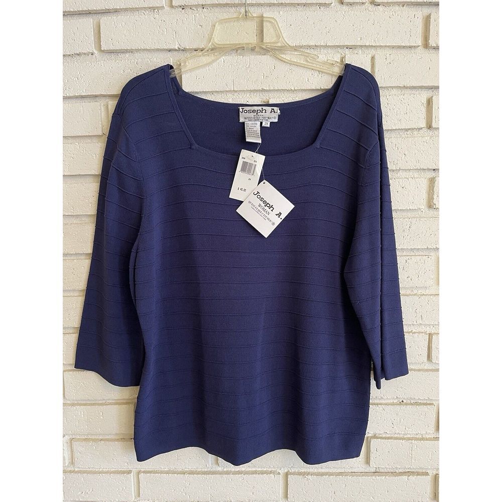 NEW Joseph A Woman Paris London NY Size 2X Blue Knit Raised Stripe